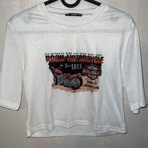 Women’s White Biker Crop Top. Size SMALL